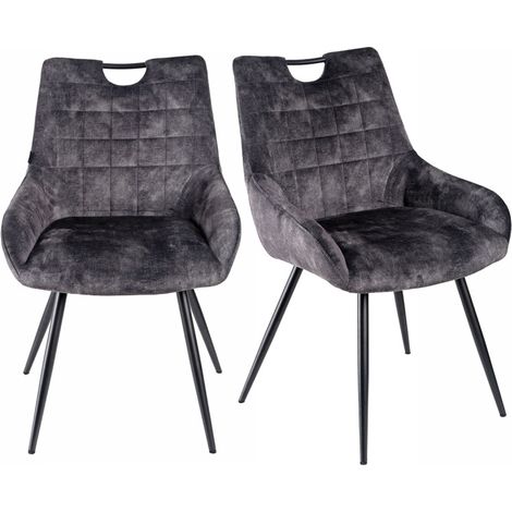 Lot 2 chaises en velours gris anthracite et pieds métal – BRANDY 2 (1/5)