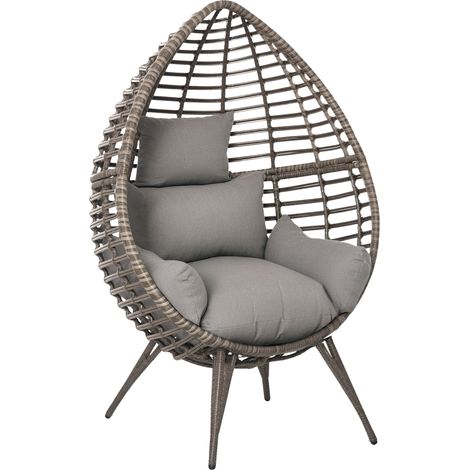Outsunny eardop PE Wicker Rattan Chair w/ Thick Cushions 4 Legs Outdoor Seat Egg Garden