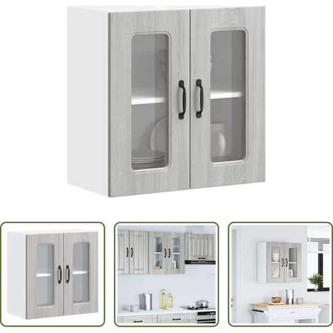 vidaXL Küchenmöbel - Küchen-Hängeschrank mit Glastür Kalmar Grau Sonoma Holzwerkstoff (1/5)