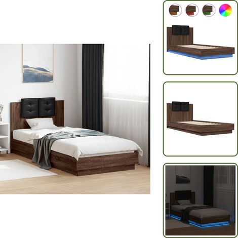 Bettgestell mit Kopfteil und LED-Leuchten Braun Eiche 100x200cm - Bettsystem - Doppelbett - Holzbettfassungen - Massivholzbette - Boxspringbett (1/5)