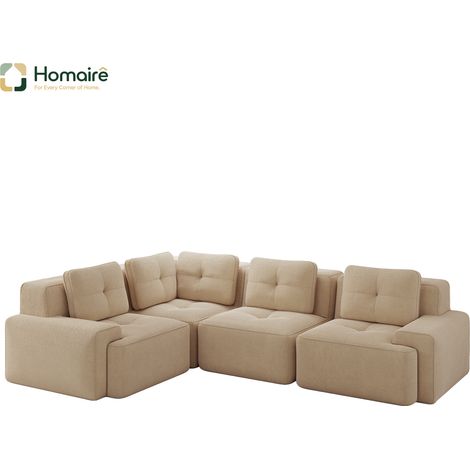 Canapé modulable en velours côtelé beige avec accoudoirs 295 x 206 x 69 cm HOMAIRE (1/5)