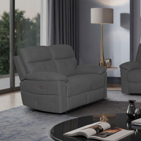 Divano Kayde 2 posti recliner elettrico in tessuto grigio scuro – Comfort e relax totale (1/3)