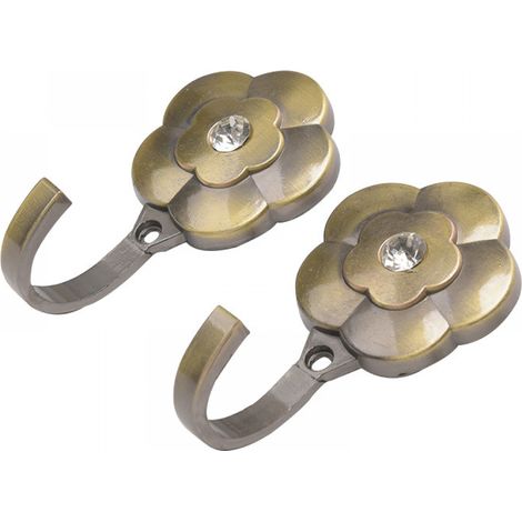 2 paires de supports décoratifs pour rideaux, crochets de suspension, crochets pour vêtements à motifs floraux, crochets muraux pour rideaux plissés (bronze) (1/5)
