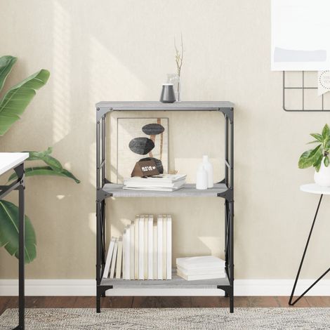 Librería 3 estantes madera ingeniería gris Sonoma 59x35x90,5 cm vidaXL (1/5)