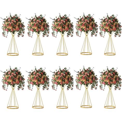 Vase métallique - Centre de Table Haut - Double cône - pour Arrangements Floraux de Table, décoration d'événement, décoration créative de Mariage - 50,8 cm - Doré (1/5)