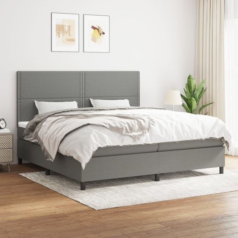 Lit à sommier tapissier avec matelas - Cadre De Lit Moderne: King Size - Lit Double - Gris foncé 200x200cm Tissu Chic-381144