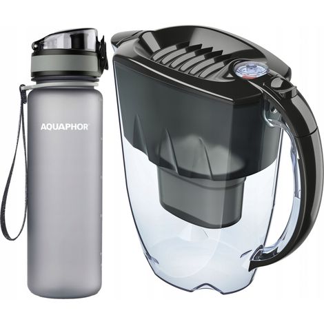 Brocca Aquaphor Amethyst da 2,8 litri con piano nero + bottiglia City grigia (1/5)