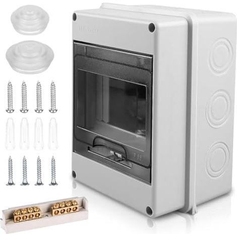 Boîte à fusibles en Surface Divisé 1 Rangée Armoire de distribution Extérieure Étanche IP65 5 Modules Gris Plastique ABS (1/5)