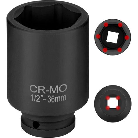 Douille hexagonale 36 mm 1/2" en CR-MO, clé à douille hexagonale, pour visseuse à percussion, clé dynamométrique (78 mm de longueur) (1/5)