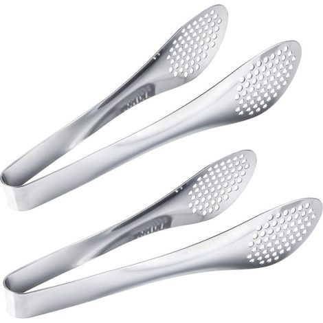 Ensemble de 2 pinces de cuisine en acier inoxydable 23 cm, style tongs de buffet, argentées (1/4)