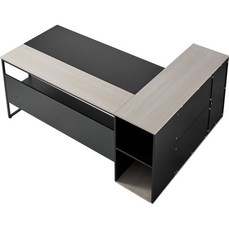 Mophorn Bureau de direction en L, capacité de 158,7 kg, bureau informatique contemporain avec support pour unité centrale, grande table d'étude en bois solide avec tiroirs et espace de rangement (1/5)