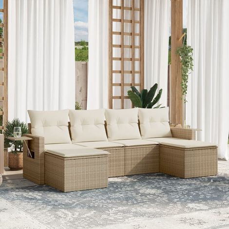 vidaXL Salon de jardin avec coussins 6 pcs beige résine tressée (1/3)