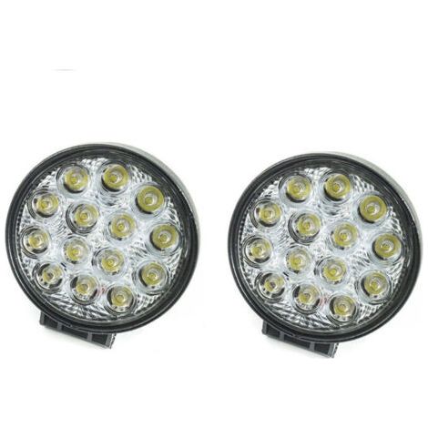 2x Phare Additionnel 12v 14 Led 42w Profondeur Voiture Tout Terrain Rond 6000k