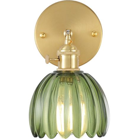 Aplique de pared clásico con forma de tulipán en cristal verde, brazo articulado de latón ajustable 180° (con interruptor).