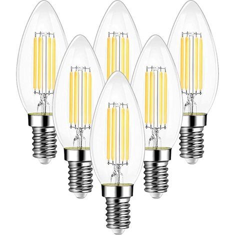 GENERIC- Ampoule Filament Bougie Vintage LED E14, Ampoules 6W LED Filament équivalent Incandescente 60W, E14 Ampoules Culot Vintage Blanc Chaud 2700K 600LM, Lot de 6 (1/5)