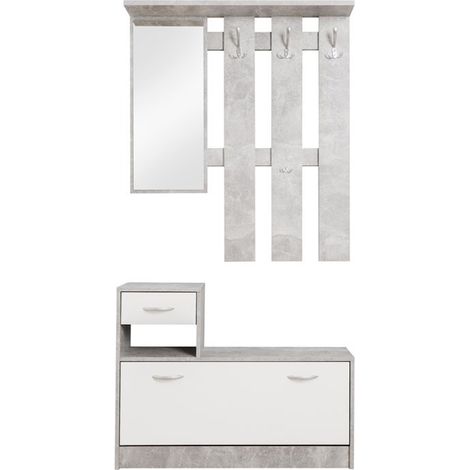 Eingangsgarderobe in Weiß und Beton 100x25xh.180 cm