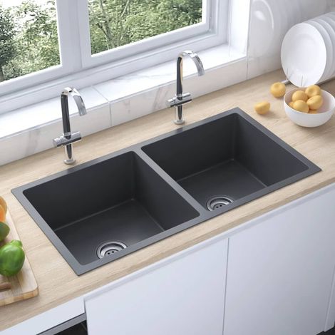 Chic Évier, Evier 1 bac,Lavabo de Cuisine fait main Noir Acier inoxydable -51163 (1/5)