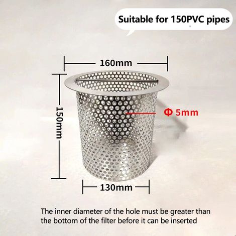 (150-15) Grande bonde de fond de baignoire extérieure en acier inoxydable, filtre à tamis épais soudé manuellement, sur mesure, pour piscine et baignoire extérieure. (1/4)