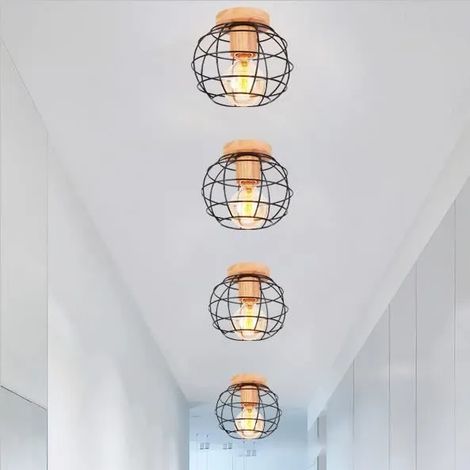 U-do 4pcs Plafonnier Intérieur Industriel Couloir Lampe Plafonnier Vintage en Bois Métal design Simple décoration pour Salon (1/4)