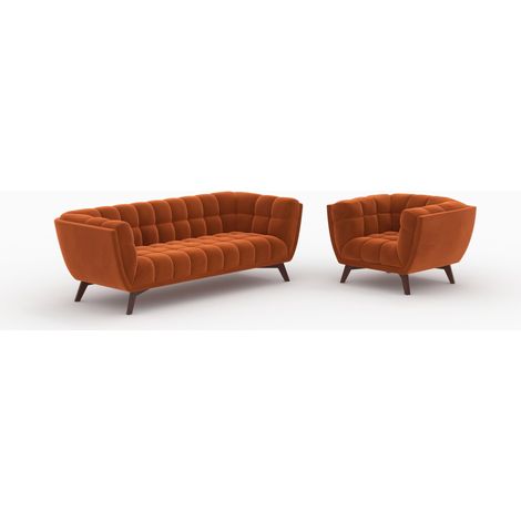 Ensemble canapé et fauteuil en velours orange 4 places - Mona (1/5)