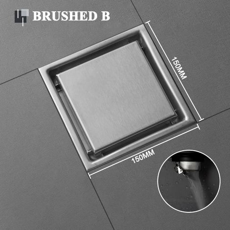 (Brushed 15CMx15CM)Brushed Nickel Bathroom Deodorant Floor Drain Stainless Steel Square Garbage Filter Drainage Tile Embedded Invisible Floor Drain (1/4)
