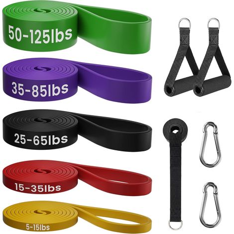 1 pièce - Élastique de fitness, jaune + rouge + noir + violet + vert + sac de rangement + poignée de porte + sachet OPP (1/5)