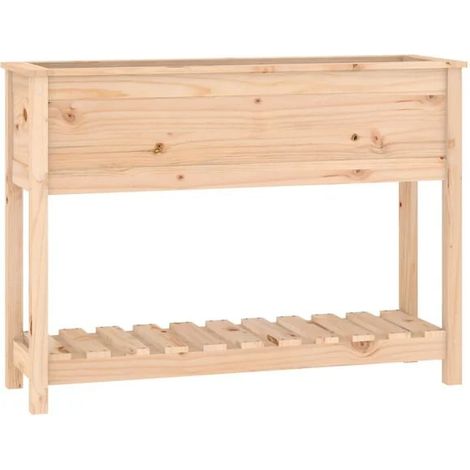 Bac à plantes avec étagères, mesurant 111,5 x 34,5 x 81 cm, en pin massif.