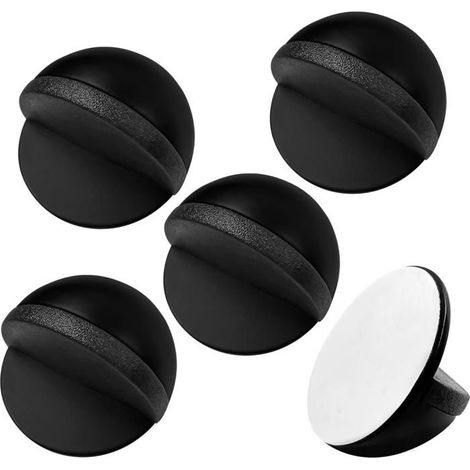 Ecleanfy - Ensemble de 5 butées de porte en acier inoxydable - Noir - Autocollant - Amortisseur en caoutchouc - Protège les portes et les murs (1/5)