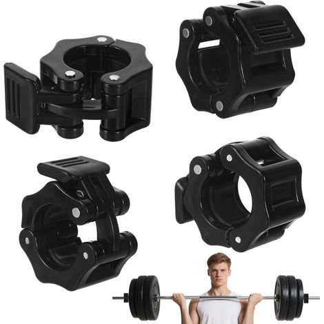 Lot de 4 pinces à haltères longues - Fermeture rapide - Pour entraînement et haltérophilie - Noir (1/5)