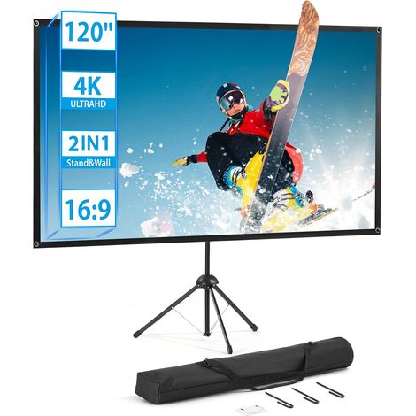 Écrans de Projection avec Support, Écran de Projection Portable, 120 Pouces, 16:9, Écrans de Projection, HD 4K, Léger, à Transporter, Idéal Pour le Home Cinéma, Les Films en Intérieur et en Extérieur. (1/5)