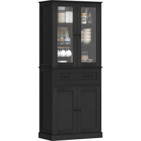 Armoire de, acrylique, noir, 76 x 40 x 182,5 cm, cuisine, buffet, façade, tiroirs (1/5)