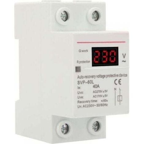 Regulateur de Tension, Dispositif de Protection Contre les Surtensions et les Sous-tensions à Récupération Automatique 230V 40A Protecteur de Montage sur Rail DIN (1/5)