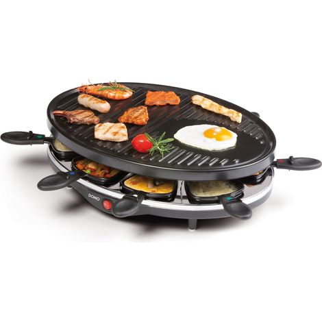 Raclette für 8 Personen, 1200W, Doppelheizelement, große Bratplatte