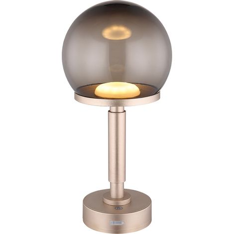 Lampada da tavolo LED dimmerabile ricaricabile lampada touch dimmer lampada da tavolo lampada da comodino, plastica champagne, color fumo, USB, 1W 18lm bianco caldo, H 31,5 cm