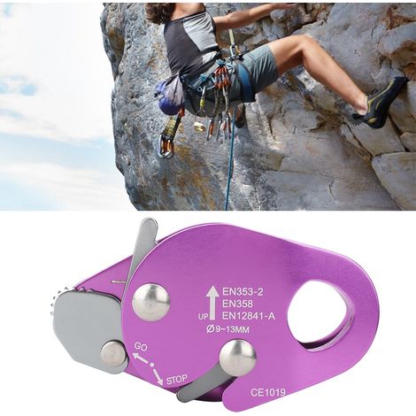 Descendeur à freinage automatique pour corde de 9 à 13 mm, pince de rappel, anneau de sauvetage, matériel d'escalade, violet