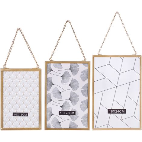 Lot de 3 cadres photo muraux en métal – Dimensions 10x15cm, 13x20cm, 18x24cm – Élégance pour décoration intérieure – Toilinux