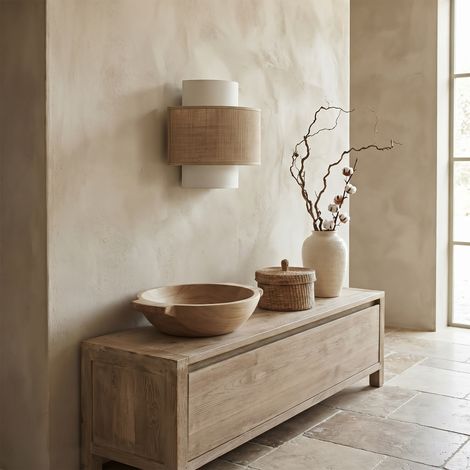 Aplique de Pared de Yute Natural y Blanco  Serie CIRA (1/5)