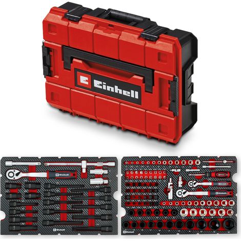 Original Einhell E-Case 121-tlg. Werkzeugkoffer KFZ (KFZ-Profi, Stecknuss-Set, Bit-Stecknüsse, Impact-Bits, Zündkerzeneinsätze, Umschaltknarren, Systemkoffer)