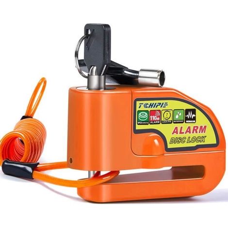 Tchipie Bloc Disque Alarme Antivol Moto Bloque Disque Scooter Lock Alarme Antivol Vélo--Cadenas Orange (1/4)
