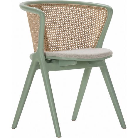 Chaise en bois et rotin au charme naturel - vert, naturel et beige (1/5)