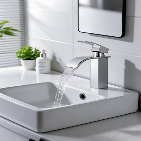 Wasserhahn Bad Armatur Wasserfall, MEEJEE Mischbatterie Bad Waschtischbatterie für Badezimmer Waschtisch (1/5)