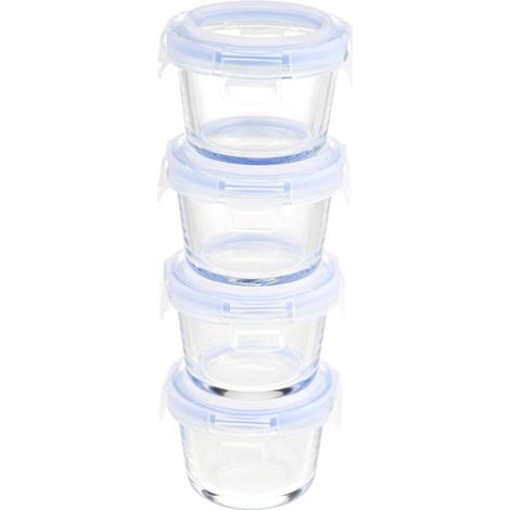 Récipient en verre, 120 ml, transparent avec couvercles bleus, lot de 4 (1/5)