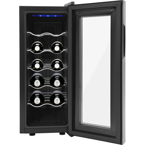 Réfrigérateur à vin 33 l avec protection UV pour 12 bouteilles - Éclairage LED - Mini réfrigérateur à vin - Mini réfrigérateur à vin - Mini réfrigérateur - Refroidisseur à vin - Mini bar - 55 W