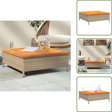 Table de jardin beige 70x70x25 cm résine tressée et bois acacia - Table De Jardin - Mobilier De Jardin - Table Extérieure - Table Patio - Table En Résine Tressée (1/5)