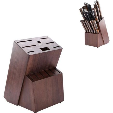 Porte-couteaux en bois massif, support de rangement pour couteaux de cuisine, 14 emplacements pour couteaux, format vertical, gain de place dans les placards, espace disponible pour ciseaux et fusils (1/4)