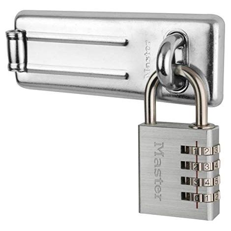 Master Lock 7640704EURD Set Chiavistello a Barra Dritta e Lucchetto con Combinazione (1/4)