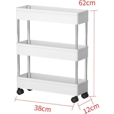 Chariot de Rangement Mobile à 3 Niveaux, Chariot de Stockage, Étagère de Rangement Fine à 3 Niveaux, pour Cuisine Étroites, Salle de Bain, avec roues(38x12x72cm) (1/5)