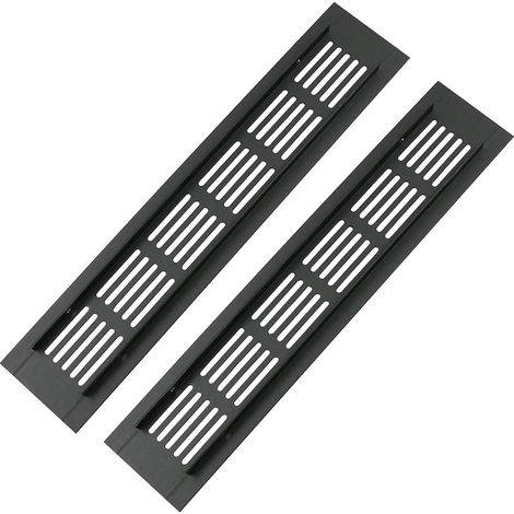 jingming Lot de 2 grilles d'aération de porte rectangulaires en aluminium - 250 x 50 mm - Protection contre les insectes pour camping-car, penderie, cuisine, etc. - Noir (1/5)
