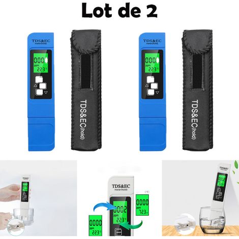 2Pcs Digital TDS Tester 3-in-1 Multifunction TDS, EC and Temperature Meter with Large Backlit LCD Display for Drinking Water Quality Monitoring and Hydroponics etc, Not for PH Test COOCHEER-Blue (1/4)