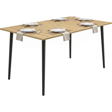 Table de jardin grande dimension 150x90cm cadre acier résistant aux intempéries trou pour parasol terrasse balcon, marron